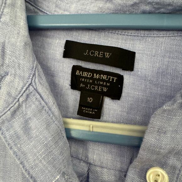 J. Crew Baird McNutt Irish Linen Light Blue Short Sleeve Blouse Size 10 - Picture 8 of 14
